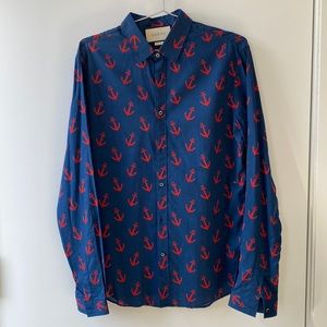 Gucci men’s medium (15.5) cotton blue anchor patterned button down NWT